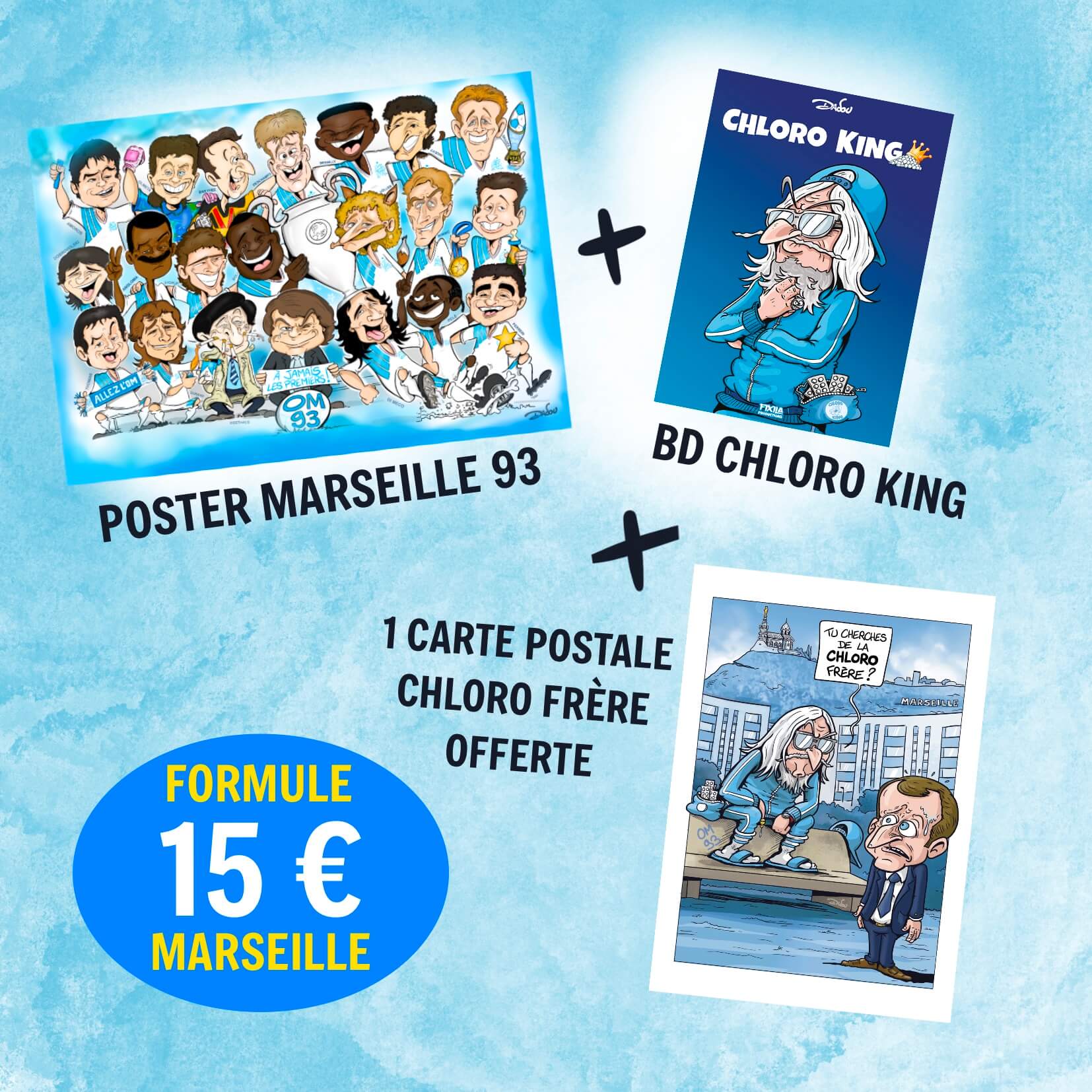 POSTER OM MARSEILLE 93 + BD CHLORO KING + CARTE POSTALE CHLORO FRÈRE