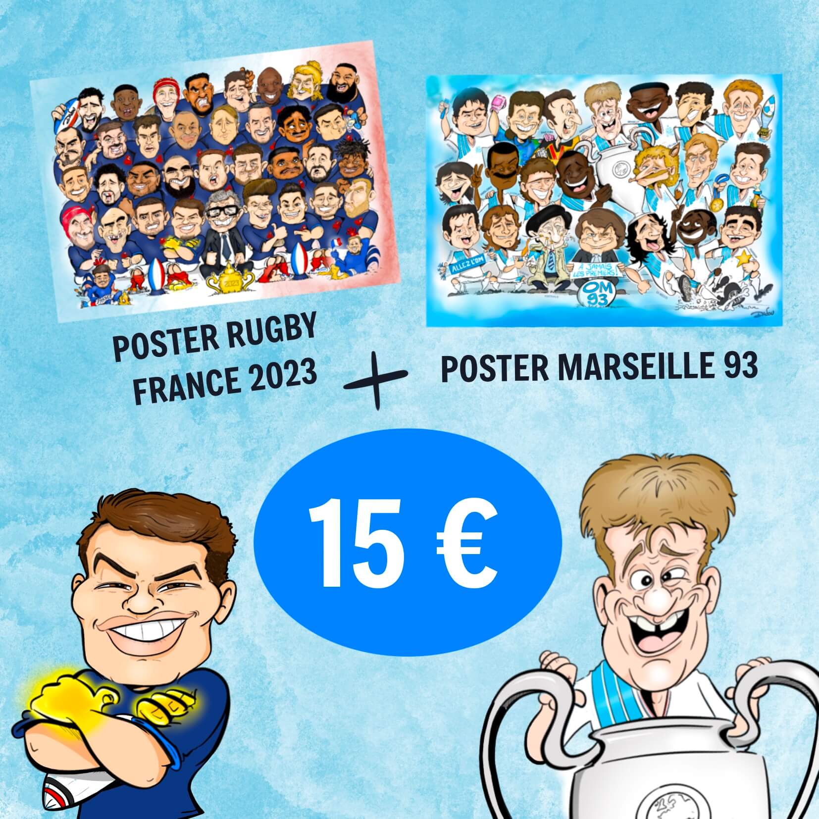 Poster OM Marseille 93 + Poster Coupe du Monde de Rugby France 2023